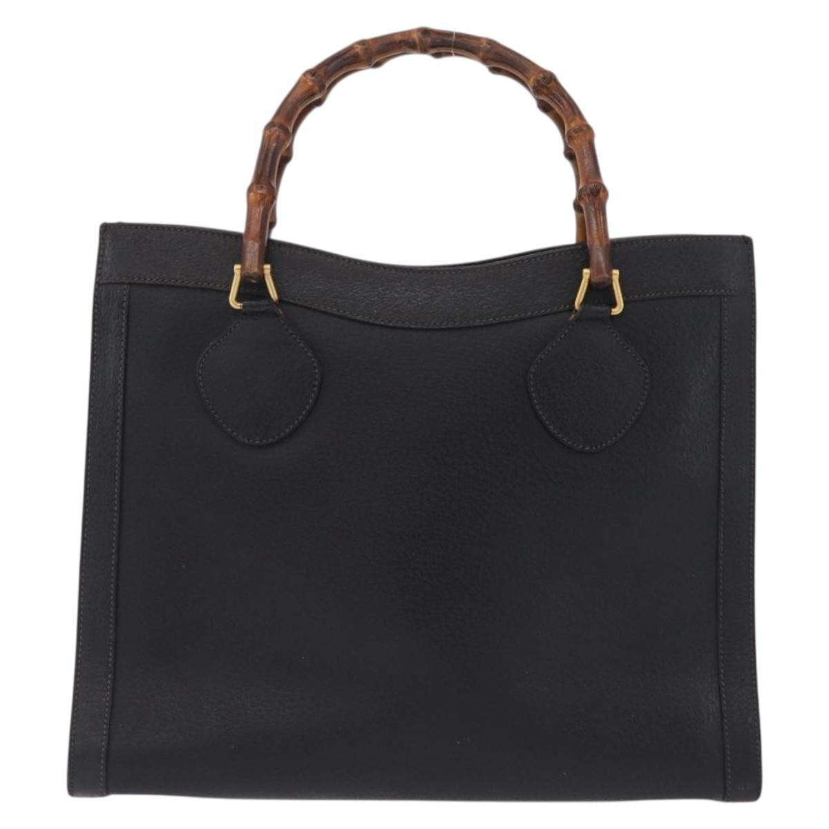 GUCCI Bamboo Hand Bag Leather Black Gold 002 1186 0260 Auth ep16218