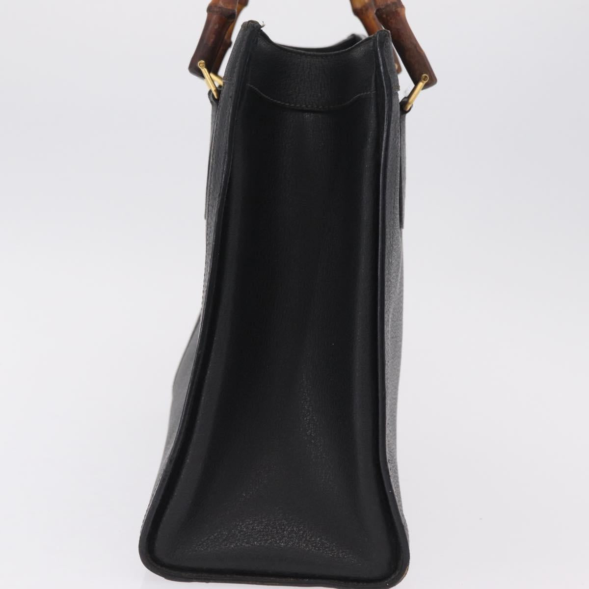 GUCCI Bamboo Hand Bag Leather Black Gold 002 1186 0260 Auth ep16218