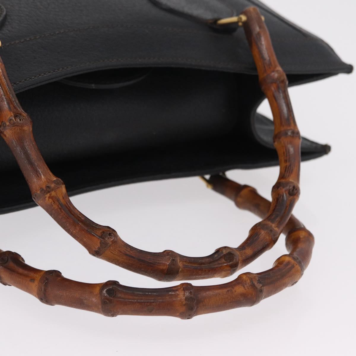 GUCCI Bamboo Hand Bag Leather Black Gold 002 1186 0260 Auth ep16218