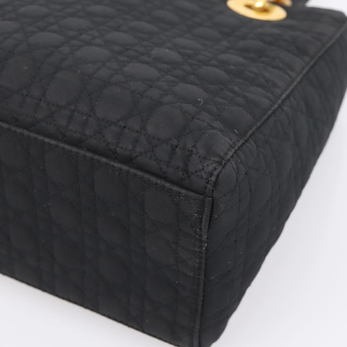 Christian Dior Lady Dior Canage Hand Bag Canvas Black Gold Auth ep16219