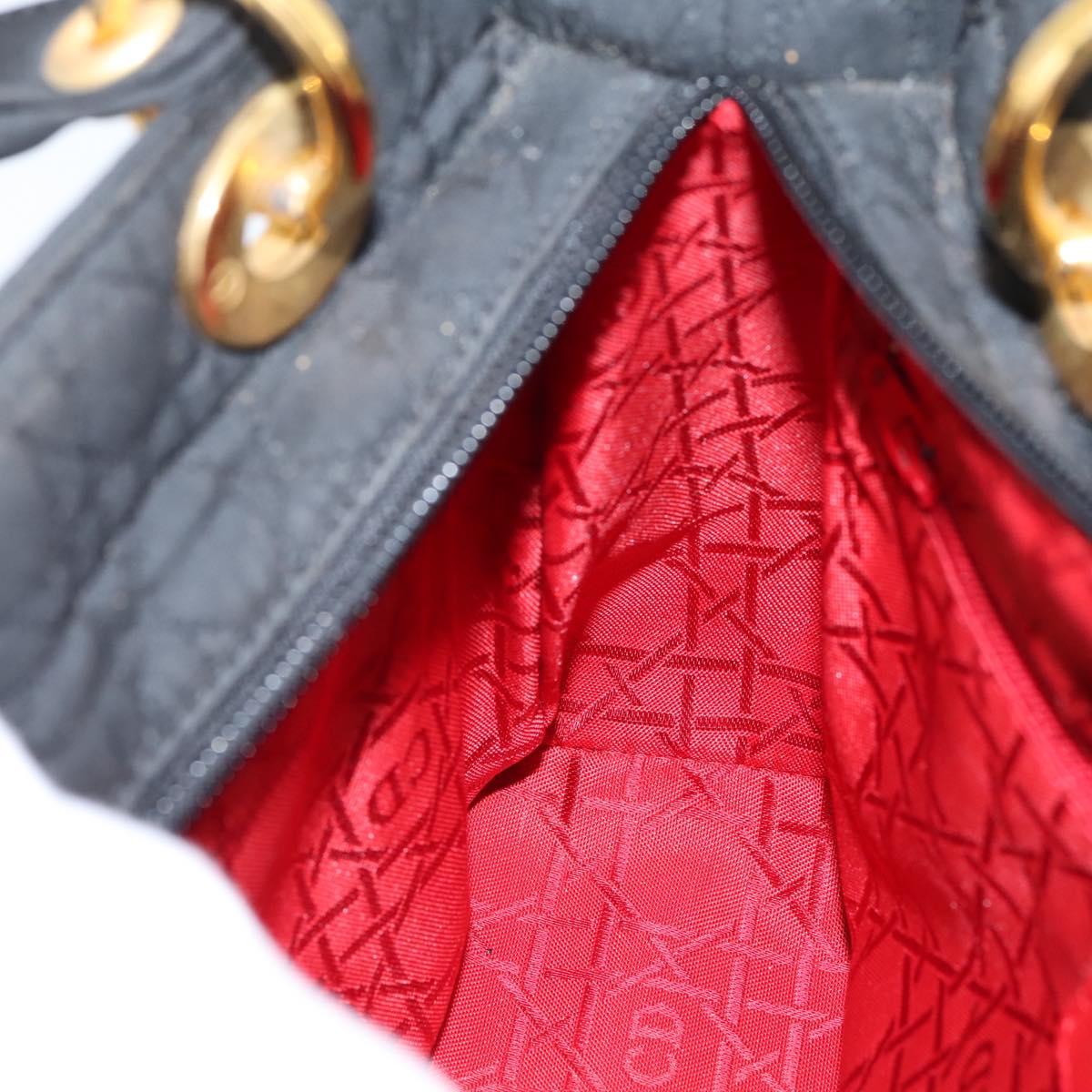 Christian Dior Lady Dior Canage Hand Bag Canvas Black Gold Auth ep16219