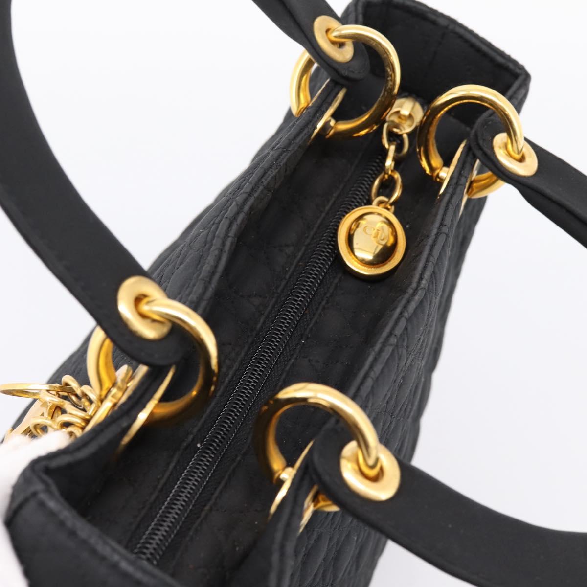 Christian Dior Lady Dior Canage Hand Bag Canvas Black Gold Auth ep16219