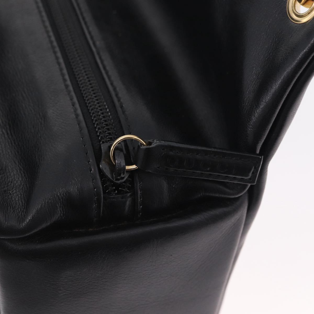GUCCI Bamboo Hand Bag Leather Black Gold 000 2865 0575 Auth ep16220