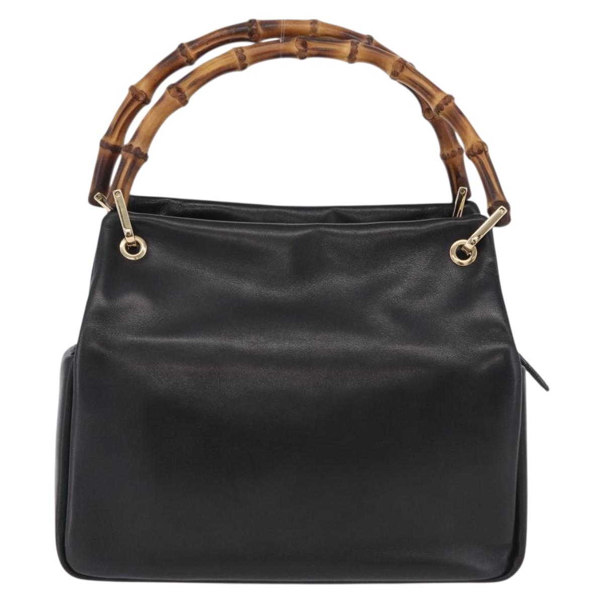 GUCCI Bamboo Hand Bag Leather Black Gold 000 2865 0575 Auth ep16220