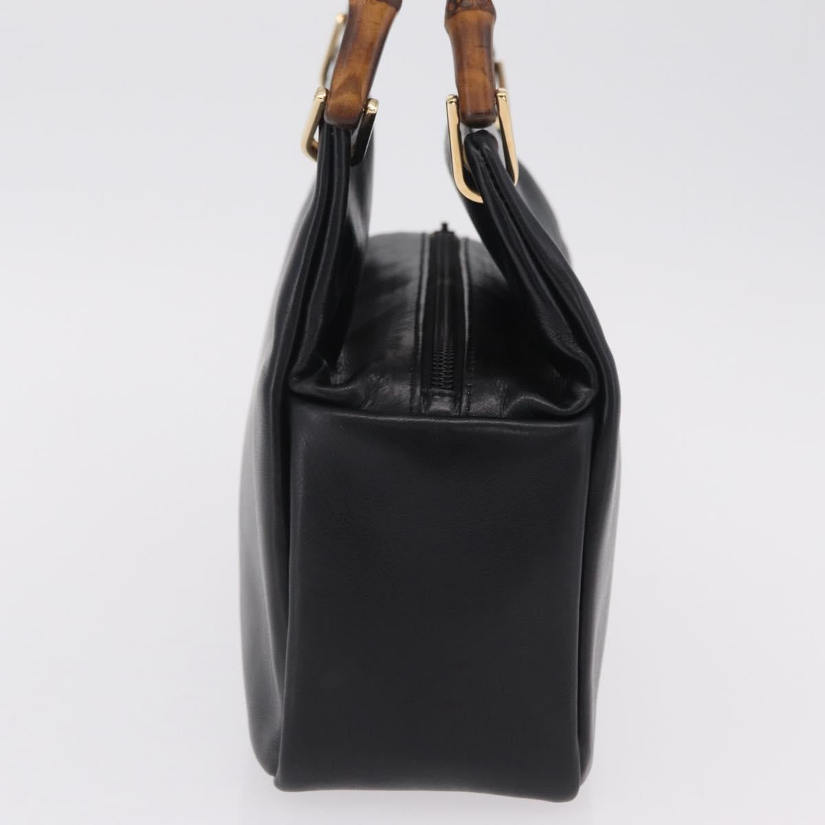 GUCCI Bamboo Hand Bag Leather Black Gold 000 2865 0575 Auth ep16220