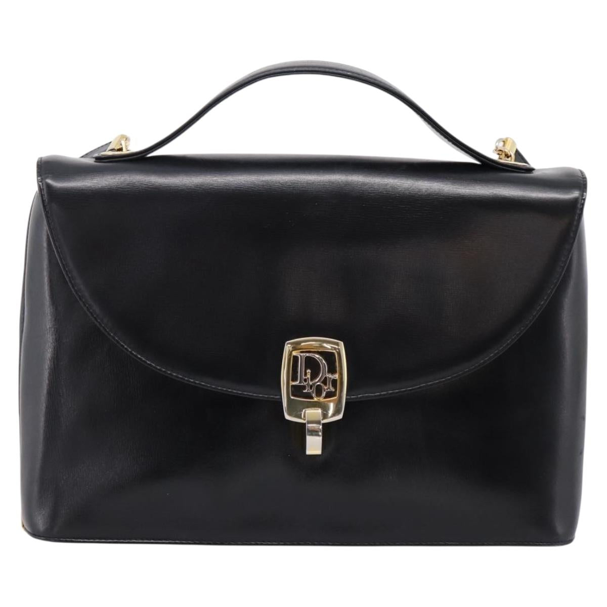 Christian Dior Hand Bag Leather 2way Black Gold Auth ep16221