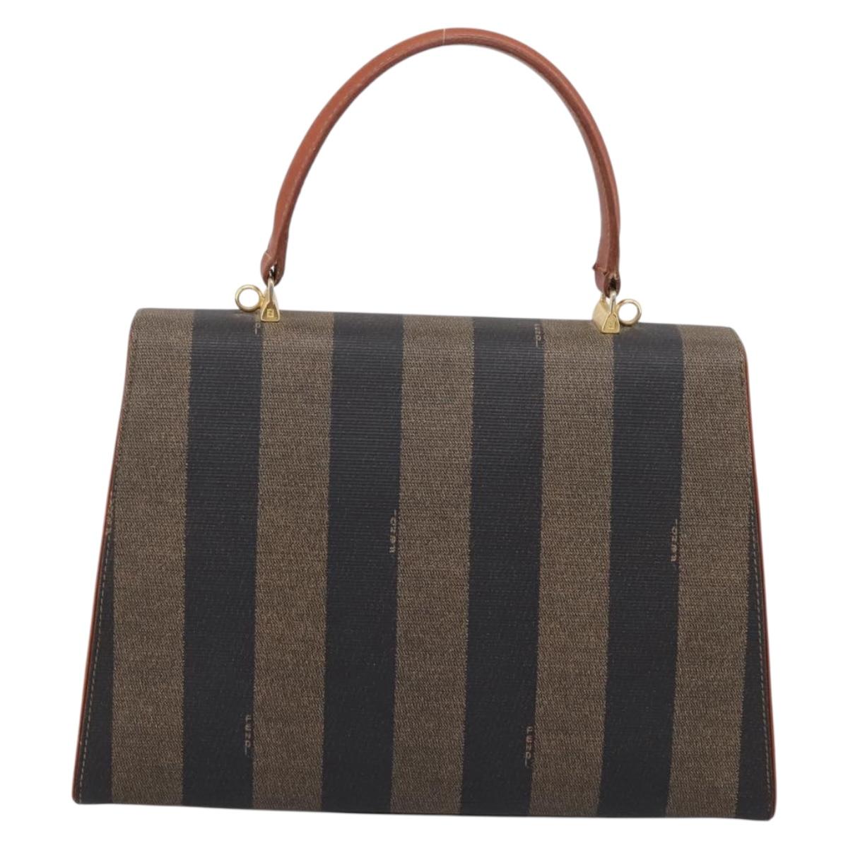FENDI Pecan Canvas Hand Bag PVC Black Brown Auth ep16222