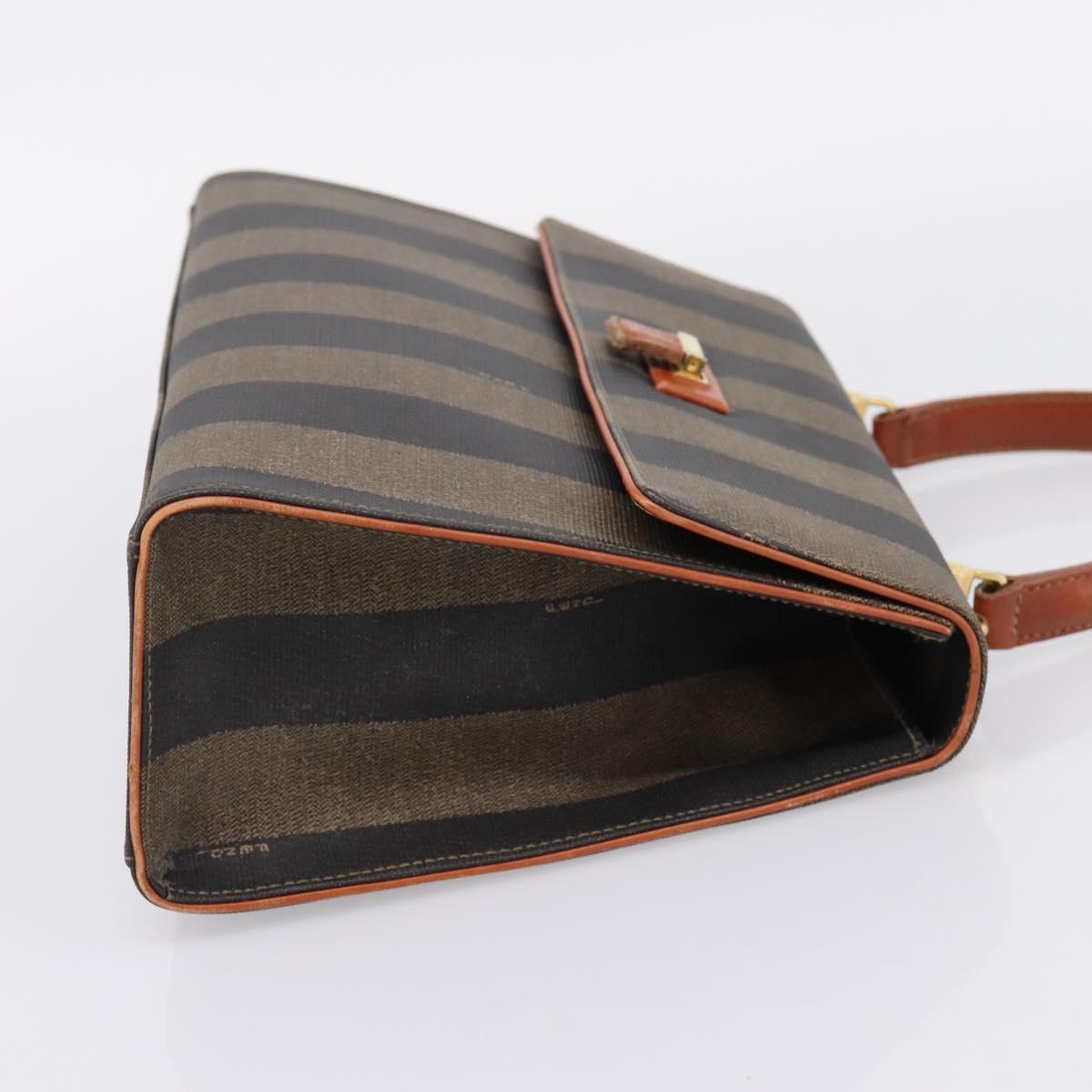 FENDI Pecan Canvas Hand Bag PVC Black Brown Auth ep16222