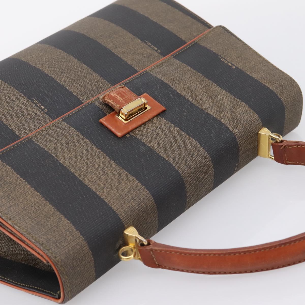 FENDI Pecan Canvas Hand Bag PVC Black Brown Auth ep16222