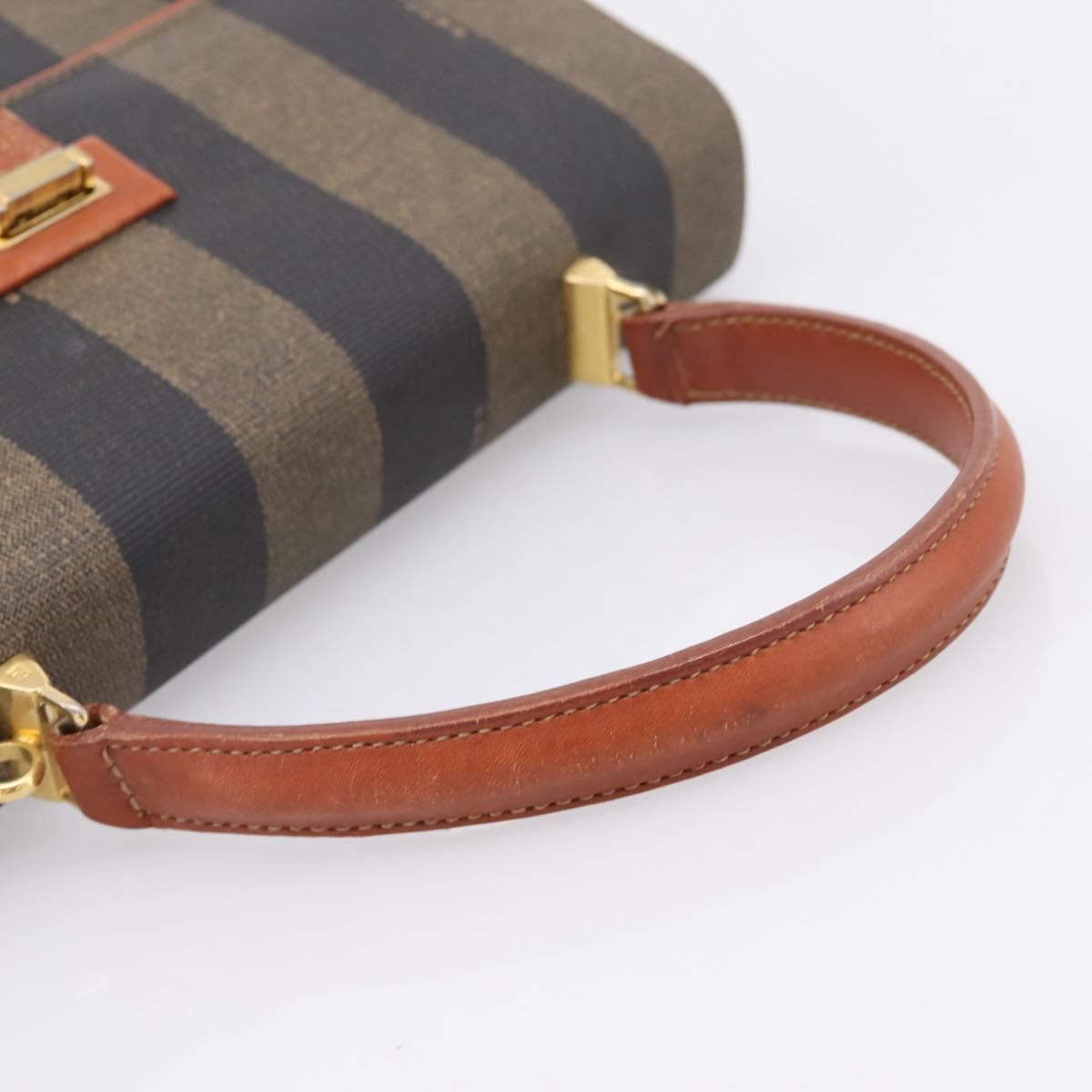 FENDI Pecan Canvas Hand Bag PVC Black Brown Auth ep16222