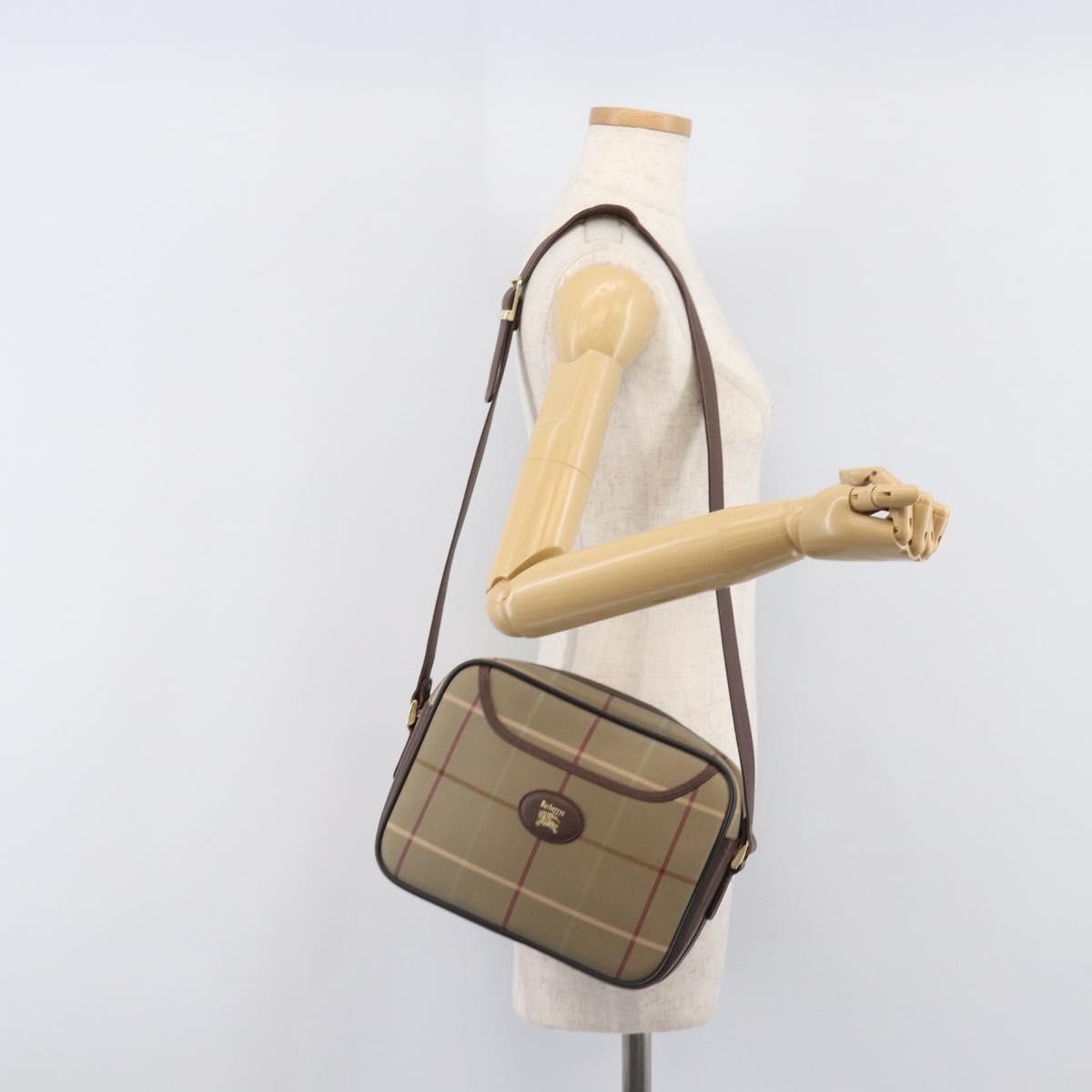 Burberrys Nova Check Shoulder Bag Canvas Beige Gold Auth ep16224