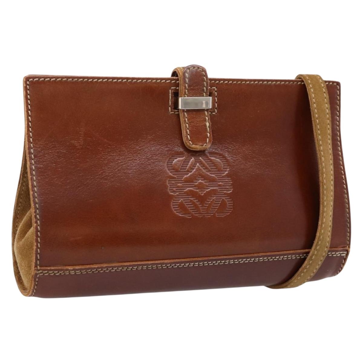 LOEWE Shoulder Bag Leather Brown Gold Auth ep16225