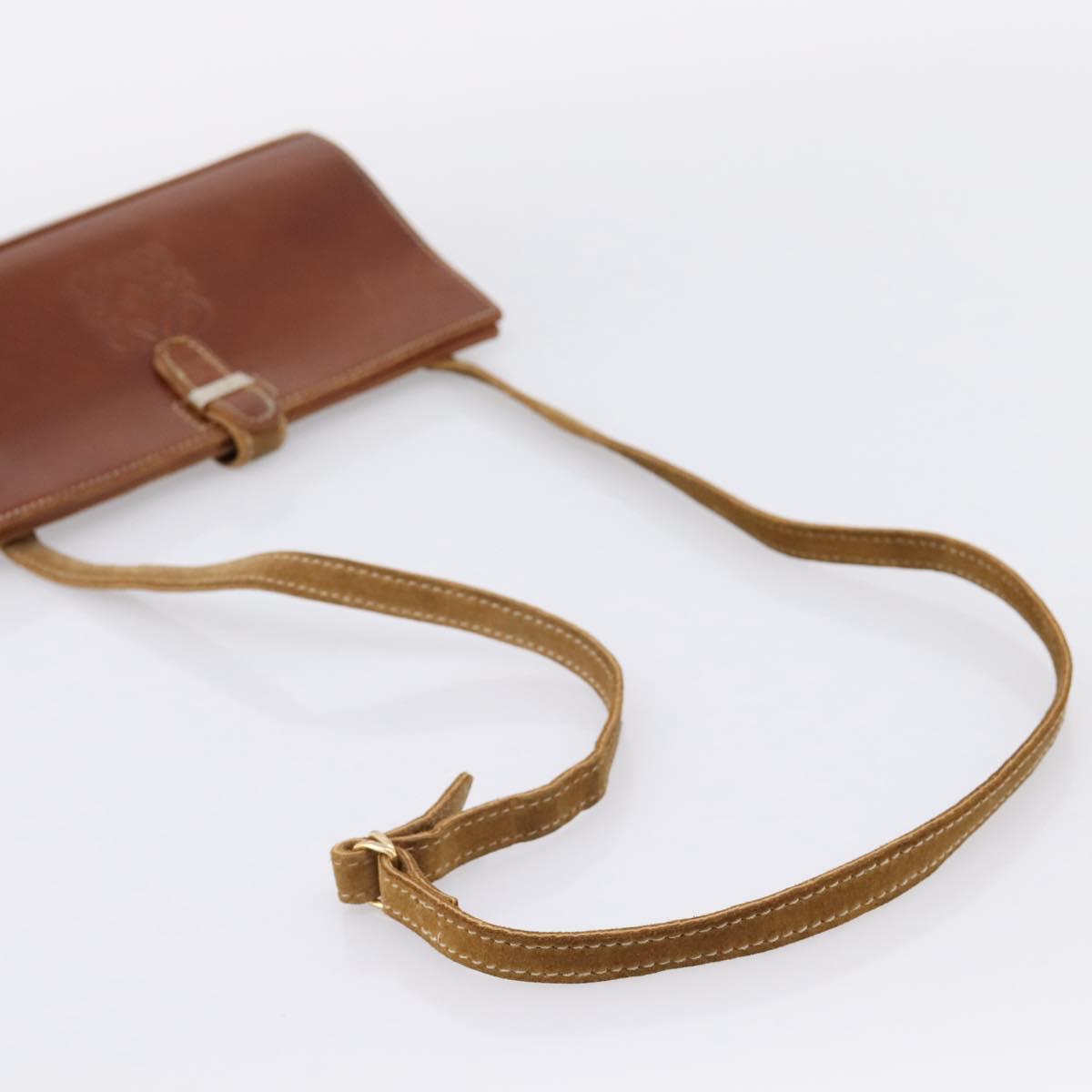 LOEWE Shoulder Bag Leather Brown Gold Auth ep16225