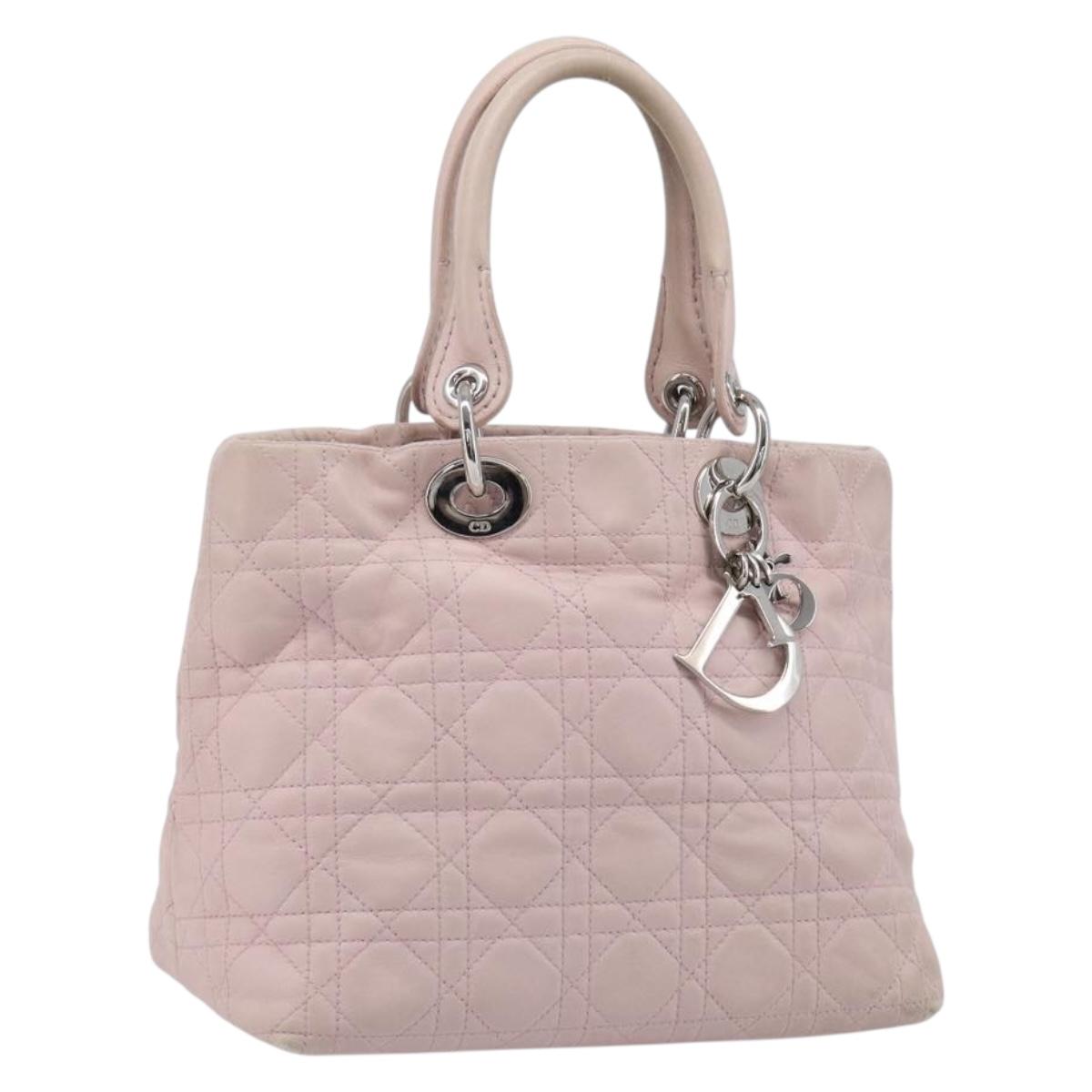 Christian Dior Lady Dior Hand Bag Leather Pink Silver Auth ep16226