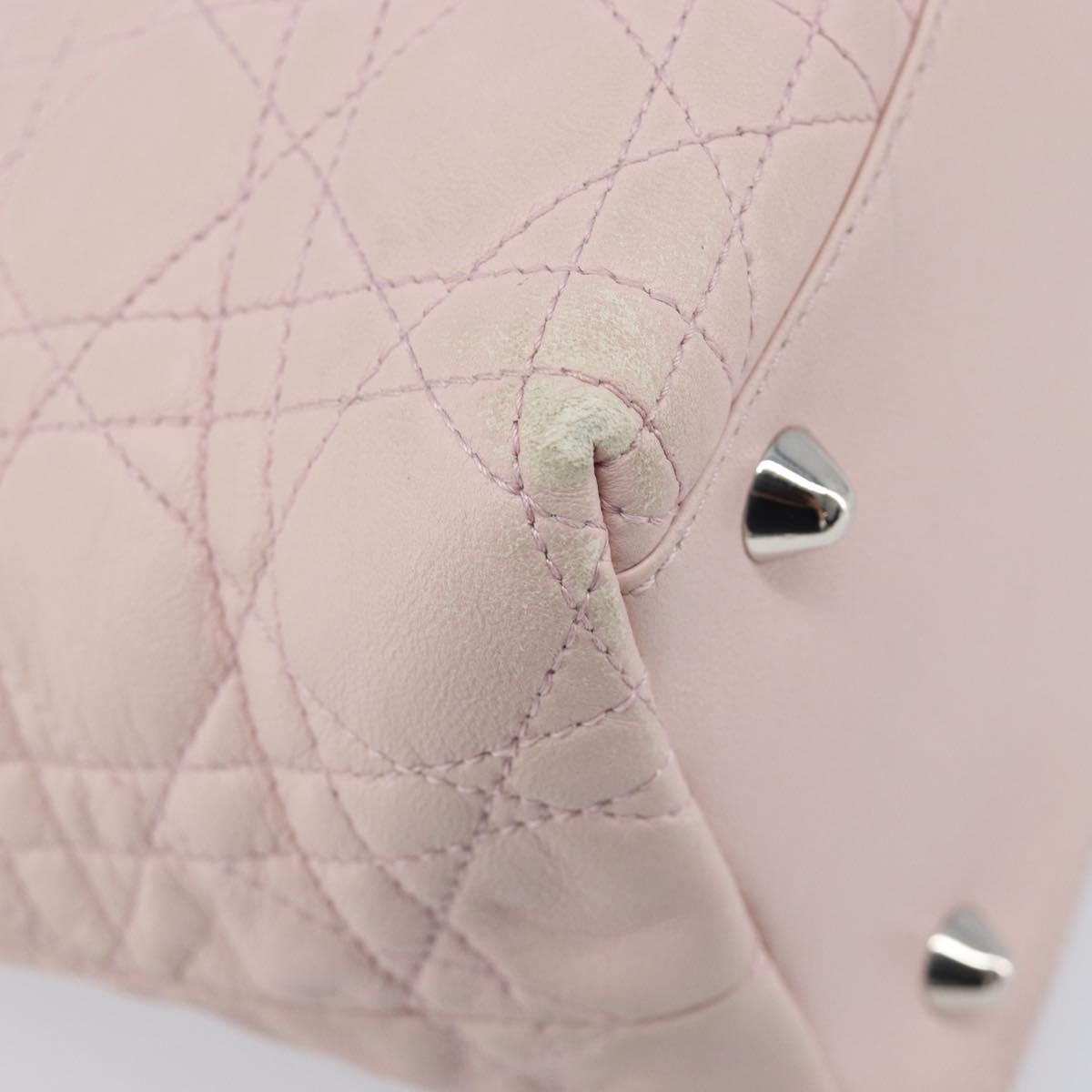 Christian Dior Lady Dior Hand Bag Leather Pink Silver Auth ep16226