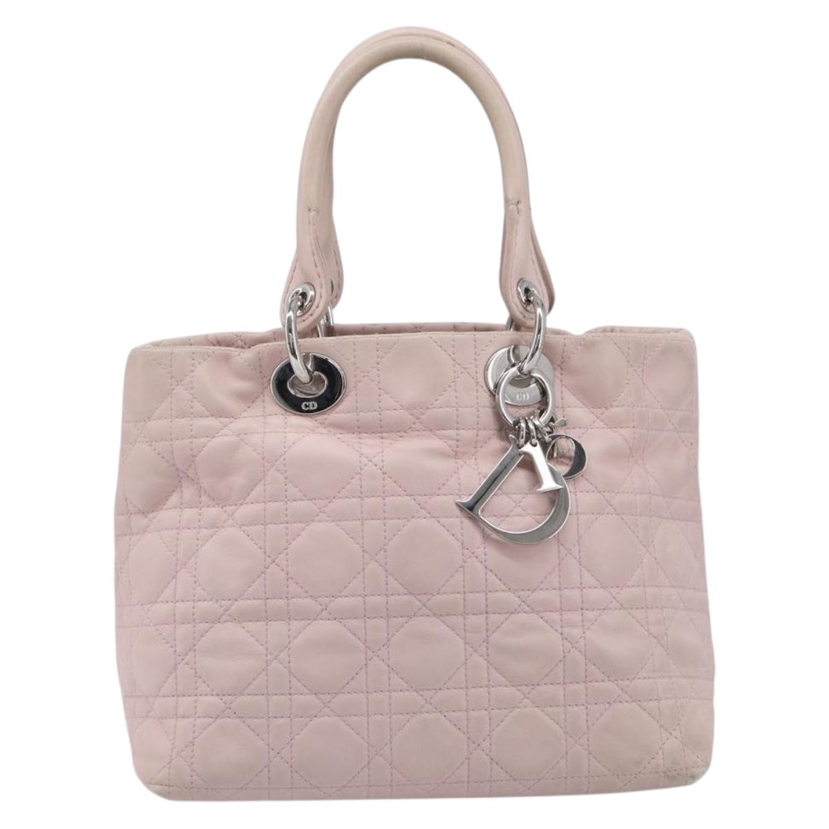 Christian Dior Lady Dior Hand Bag Leather Pink Silver Auth ep16226