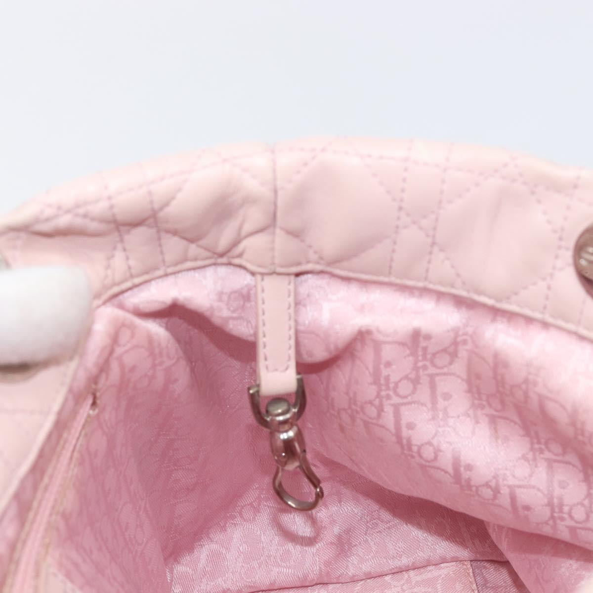 Christian Dior Lady Dior Hand Bag Leather Pink Silver Auth ep16226