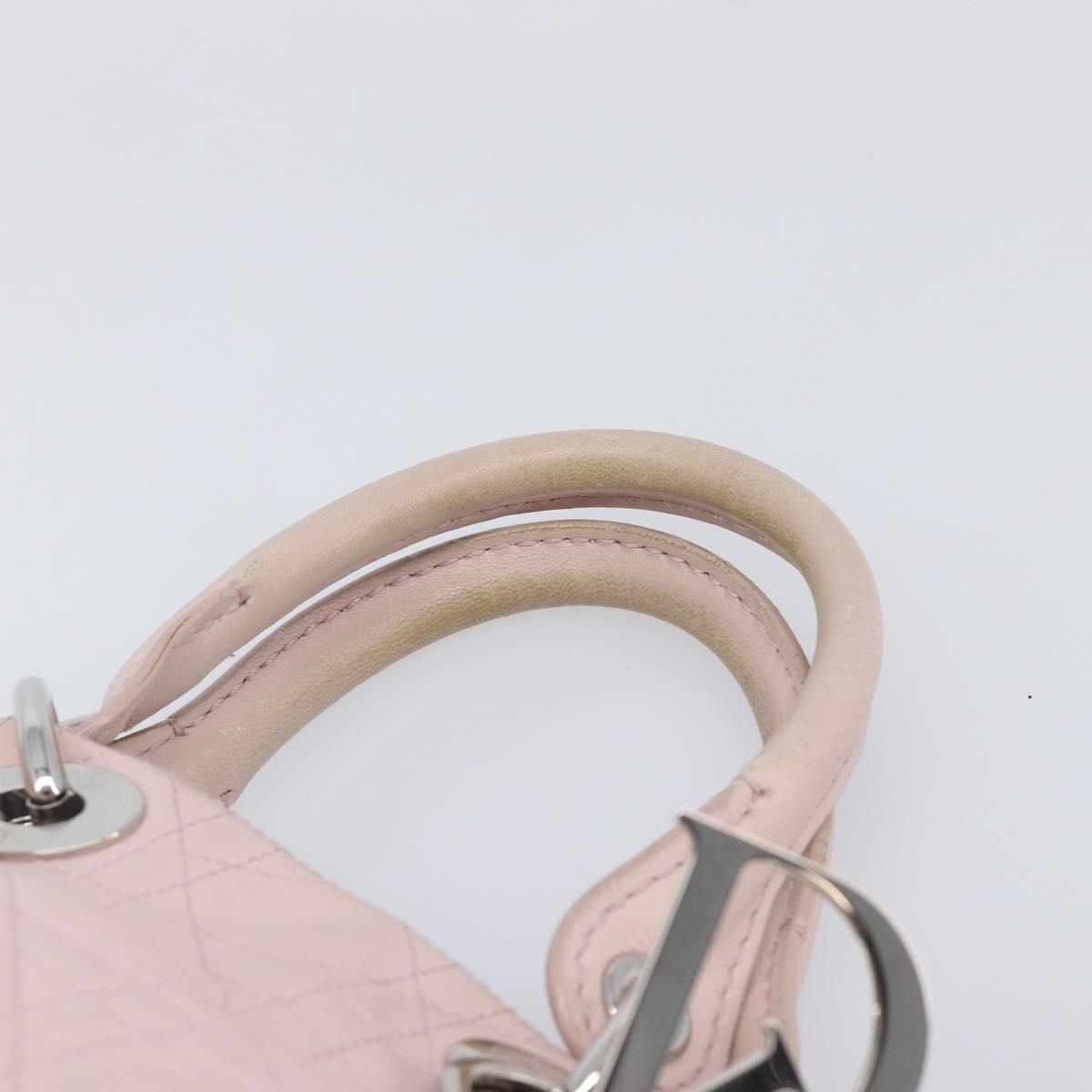 Christian Dior Lady Dior Hand Bag Leather Pink Silver Auth ep16226