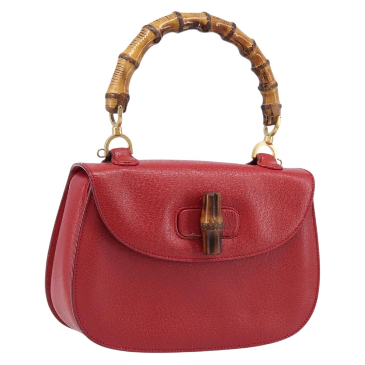 GUCCI Bamboo Hand Bag Leather Red Gold 000 1227 0633 Auth ep16228A