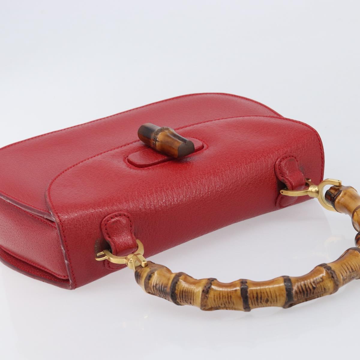 GUCCI Bamboo Hand Bag Leather Red Gold 000 1227 0633 Auth ep16228A