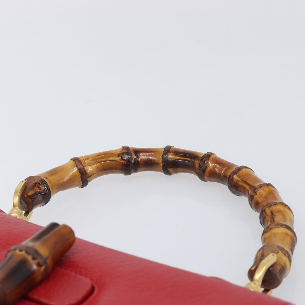 GUCCI Bamboo Hand Bag Leather Red Gold 000 1227 0633 Auth ep16228A