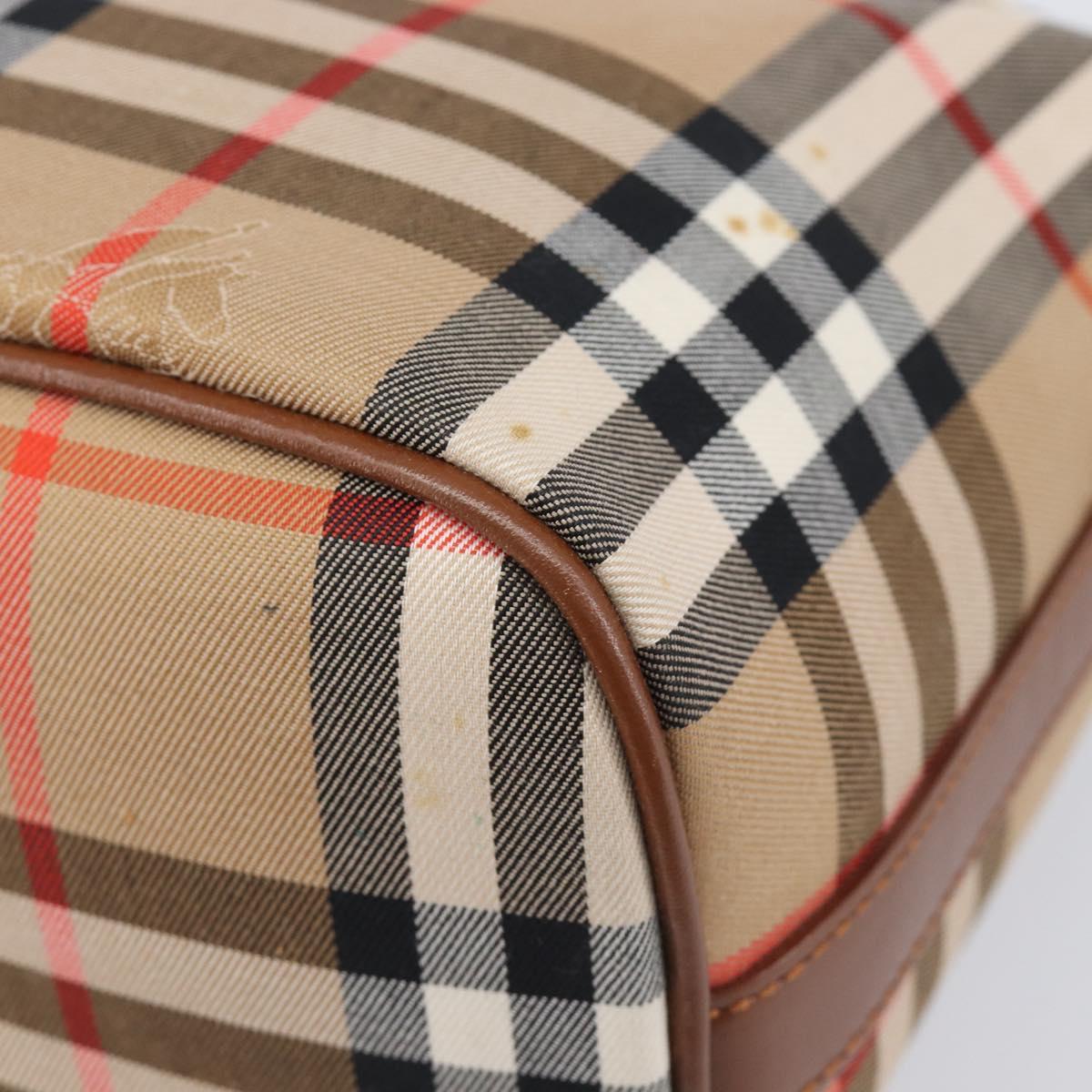 Burberrys Nova Check Hand Bag Canvas Beige Gold Auth ep16229