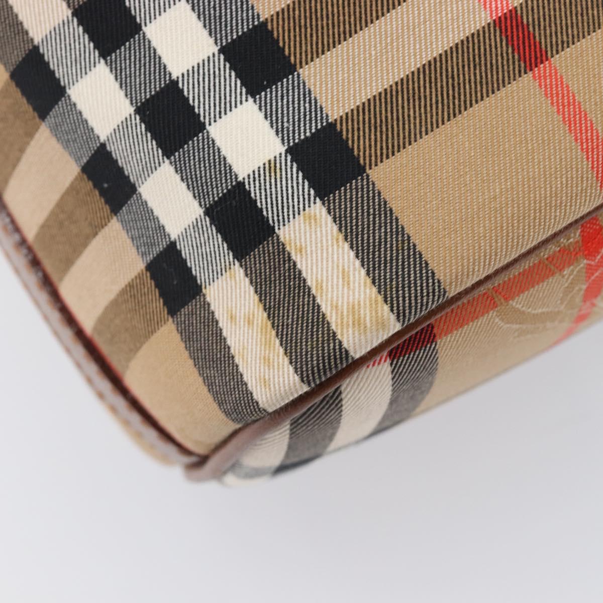 Burberrys Nova Check Hand Bag Canvas Beige Gold Auth ep16229