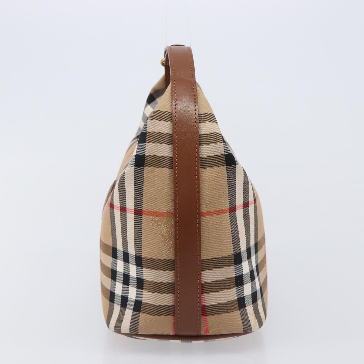 Burberrys Nova Check Hand Bag Canvas Beige Gold Auth ep16229
