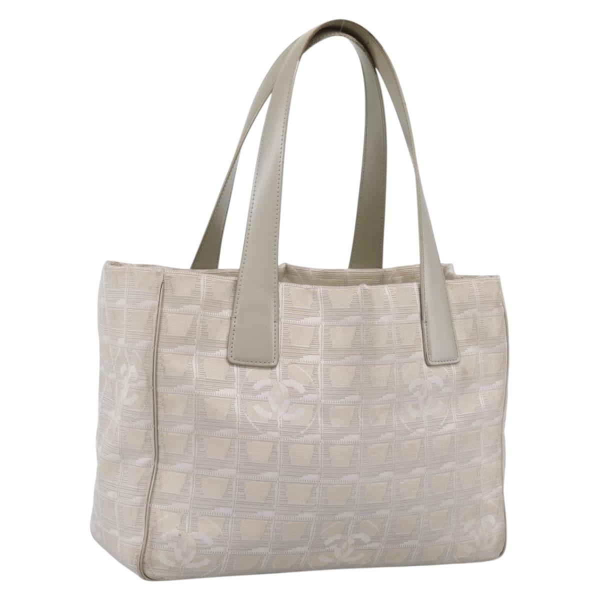 CHANEL New Travel Line Tote Bag Canvas Beige Silver CC Auth ep16230