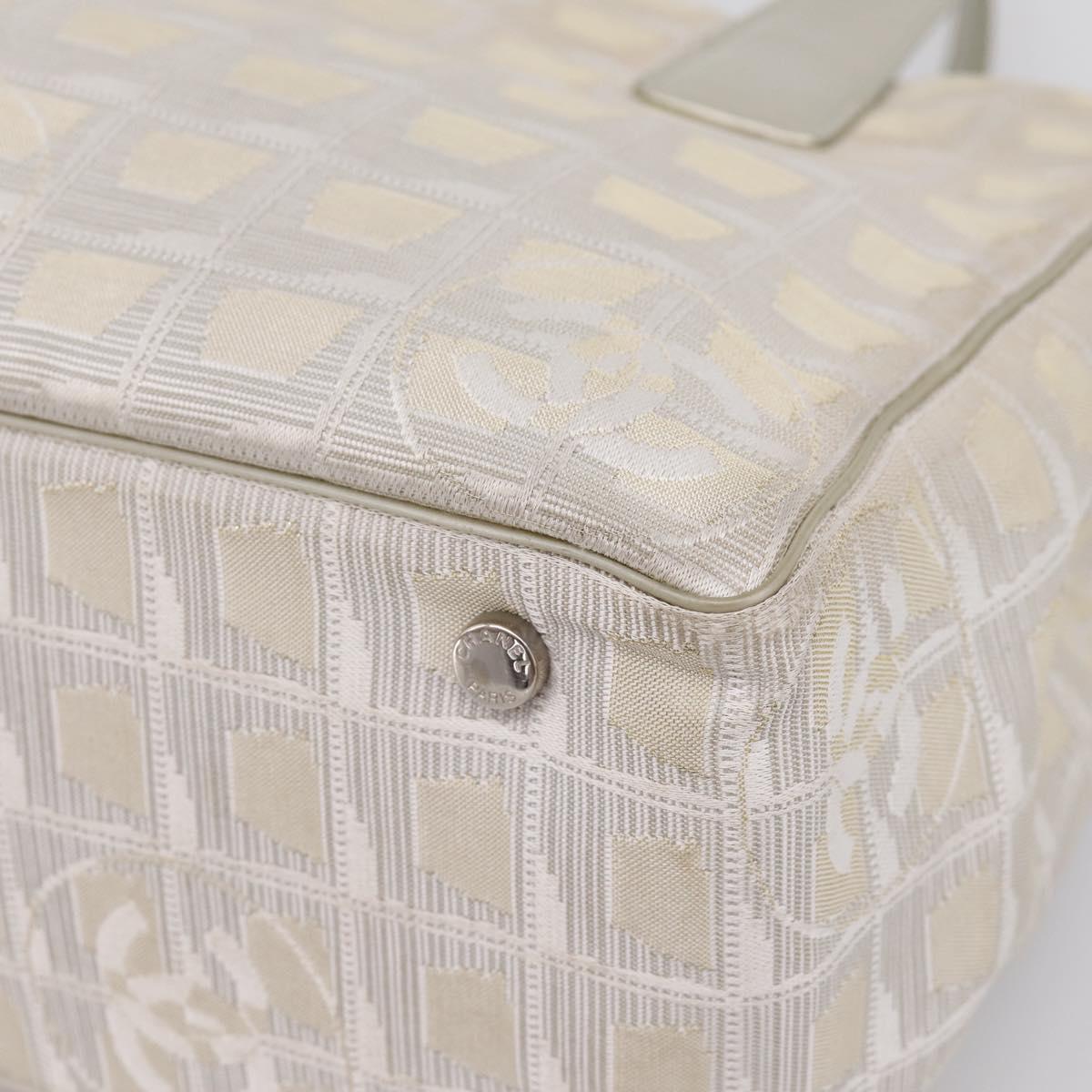 CHANEL New Travel Line Tote Bag Canvas Beige Silver CC Auth ep16230