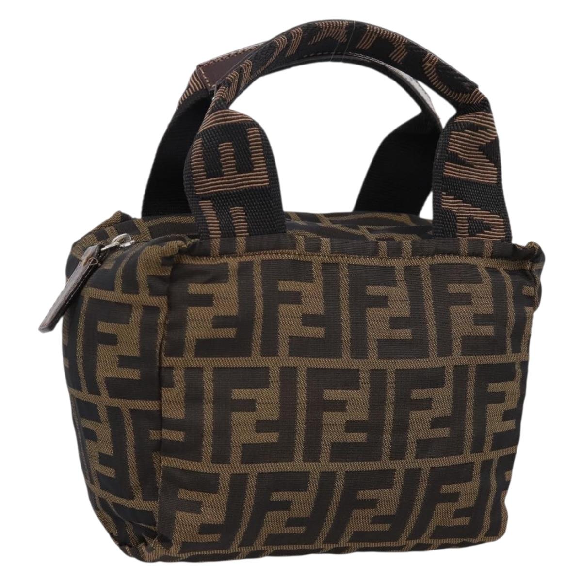 FENDI Zucca Canvas Hand Bag Black Brown Auth ep16243
