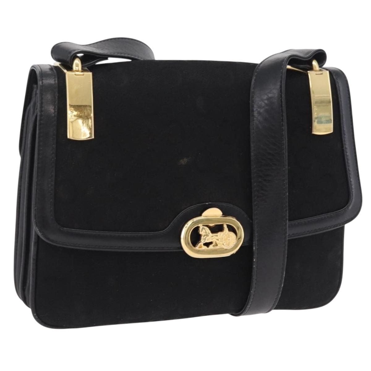 CELINE C Sulky Shoulder Bag Canvas Black Gold Auth ep16244