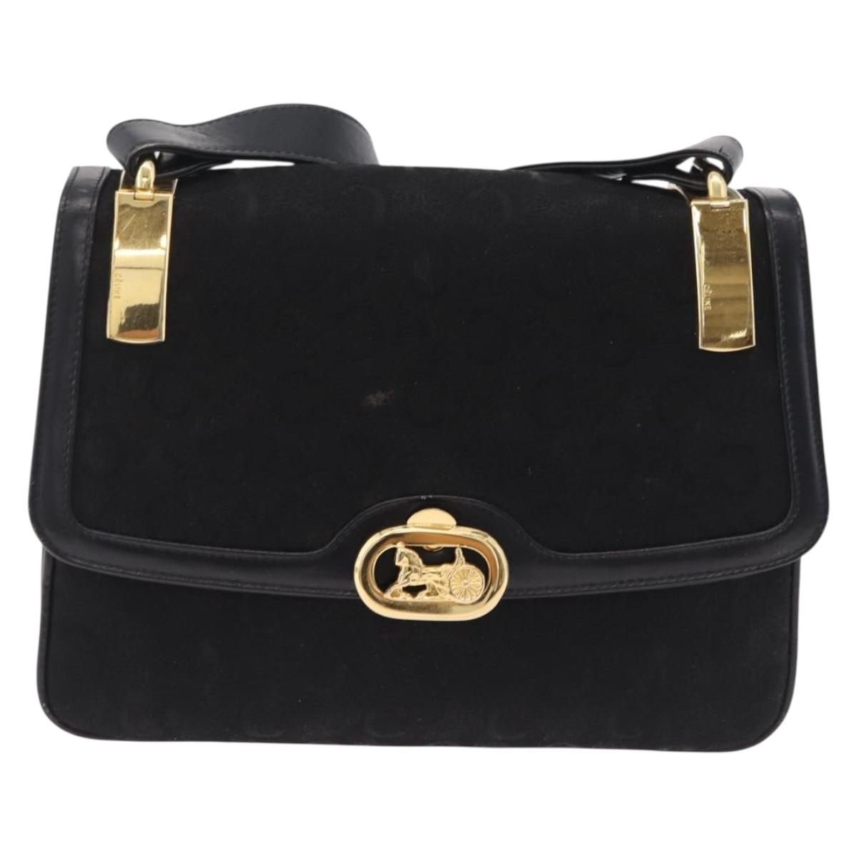 CELINE C Sulky Shoulder Bag Canvas Black Gold Auth ep16244