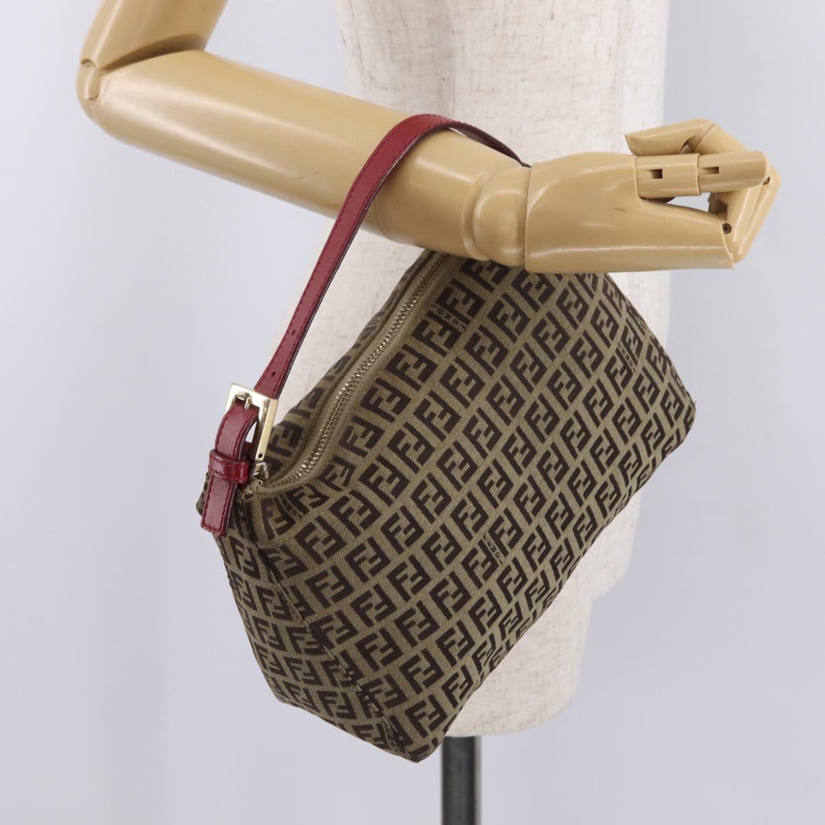 FENDI Zucchino Canvas Hand Bag Beige Gold Auth ep16251