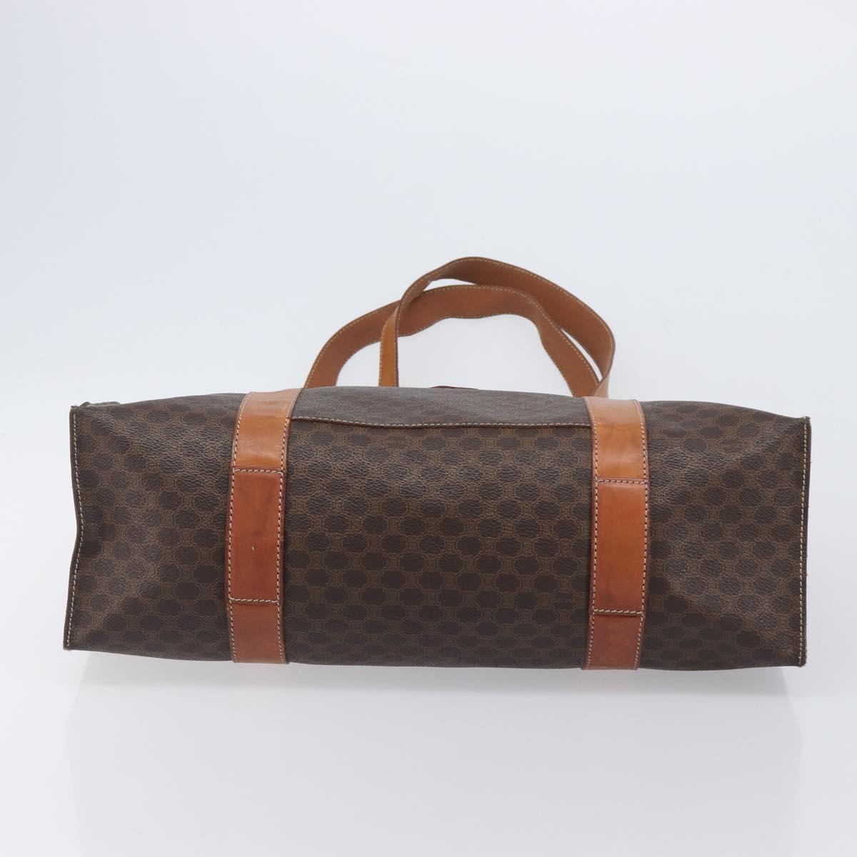 CELINE Macadam Canvas Tote Bag PVC Leather Brown Gold Auth ep16252