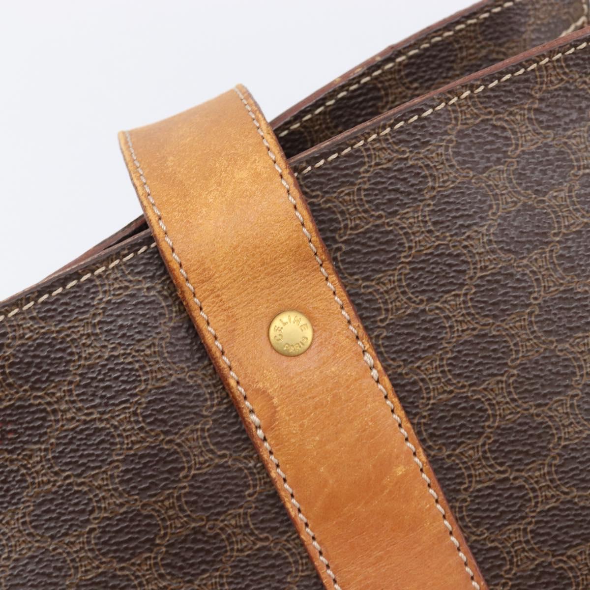 CELINE Macadam Canvas Tote Bag PVC Leather Brown Gold Auth ep16252