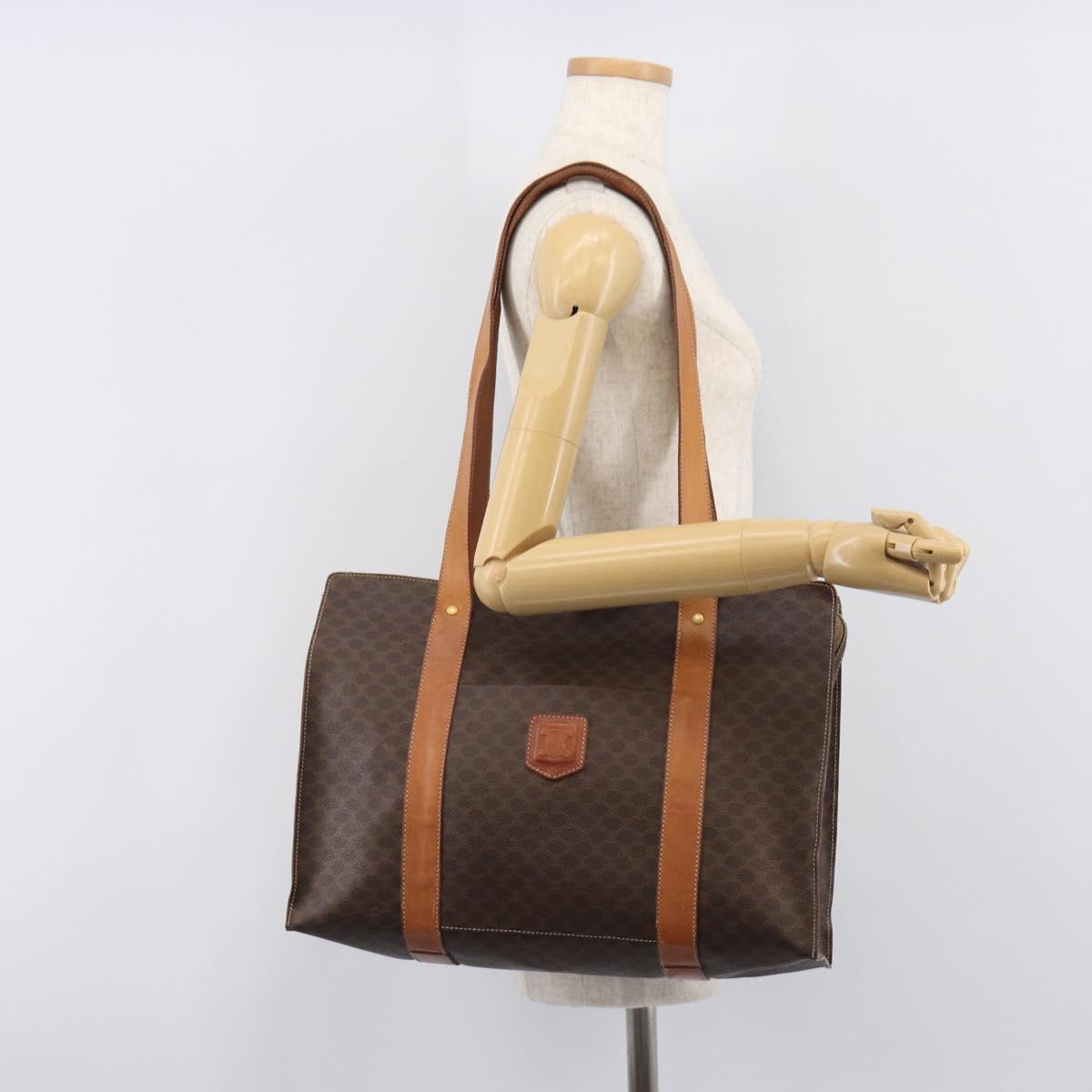 CELINE Macadam Canvas Tote Bag PVC Leather Brown Gold Auth ep16252