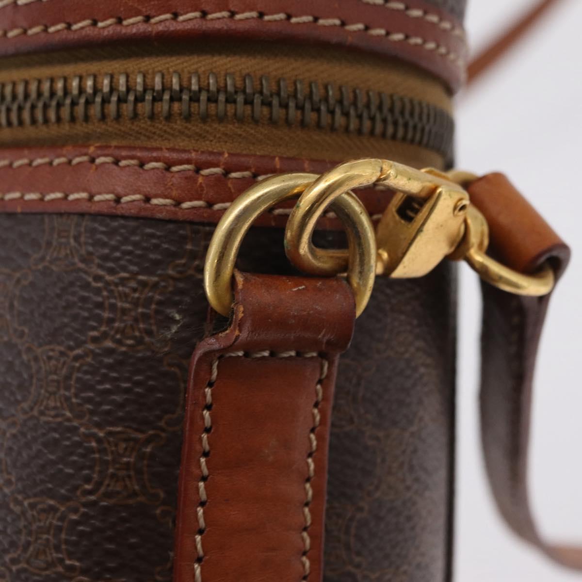 CELINE Macadam Canvas Vanity Hand Bag PVC Leather 2way Brown Gold Auth ep16269