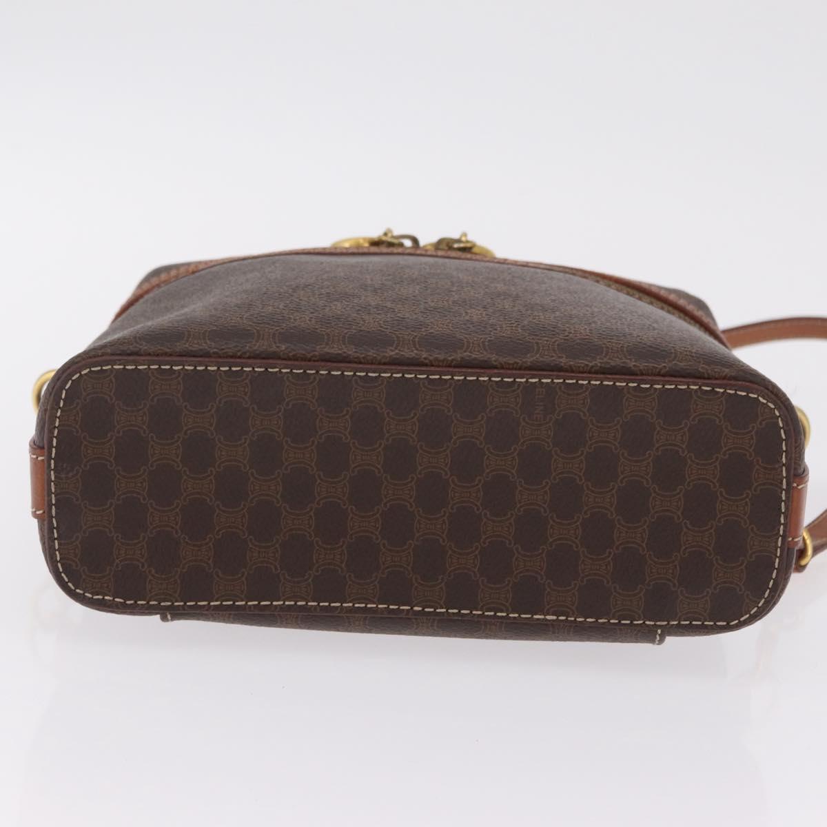 CELINE Macadam Canvas Vanity Hand Bag PVC Leather 2way Brown Gold Auth ep16269