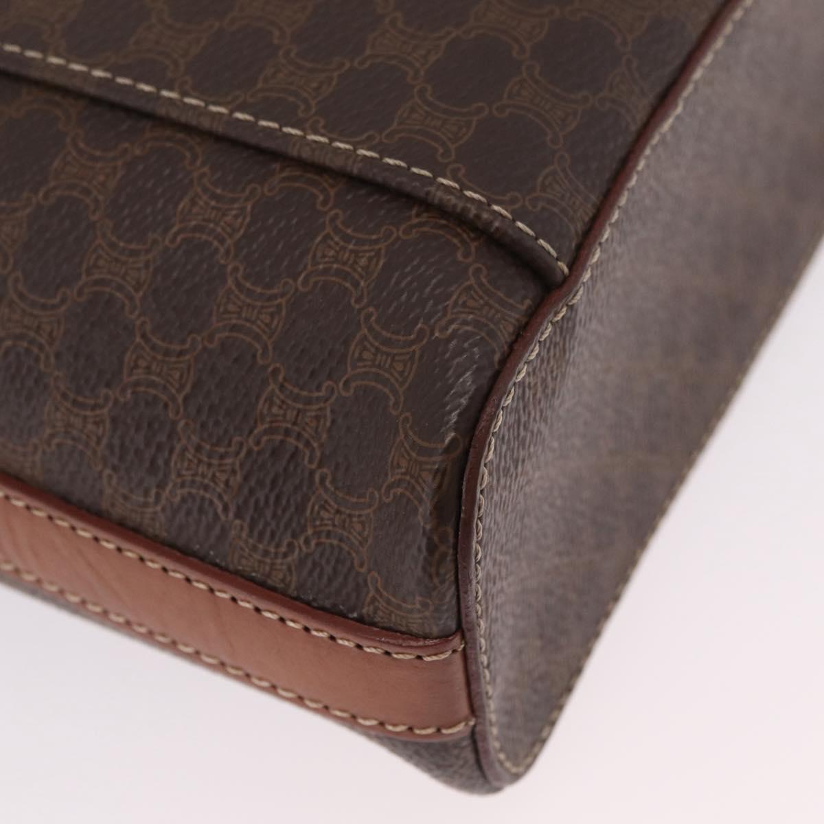 CELINE Macadam Canvas Vanity Hand Bag PVC Leather 2way Brown Gold Auth ep16269