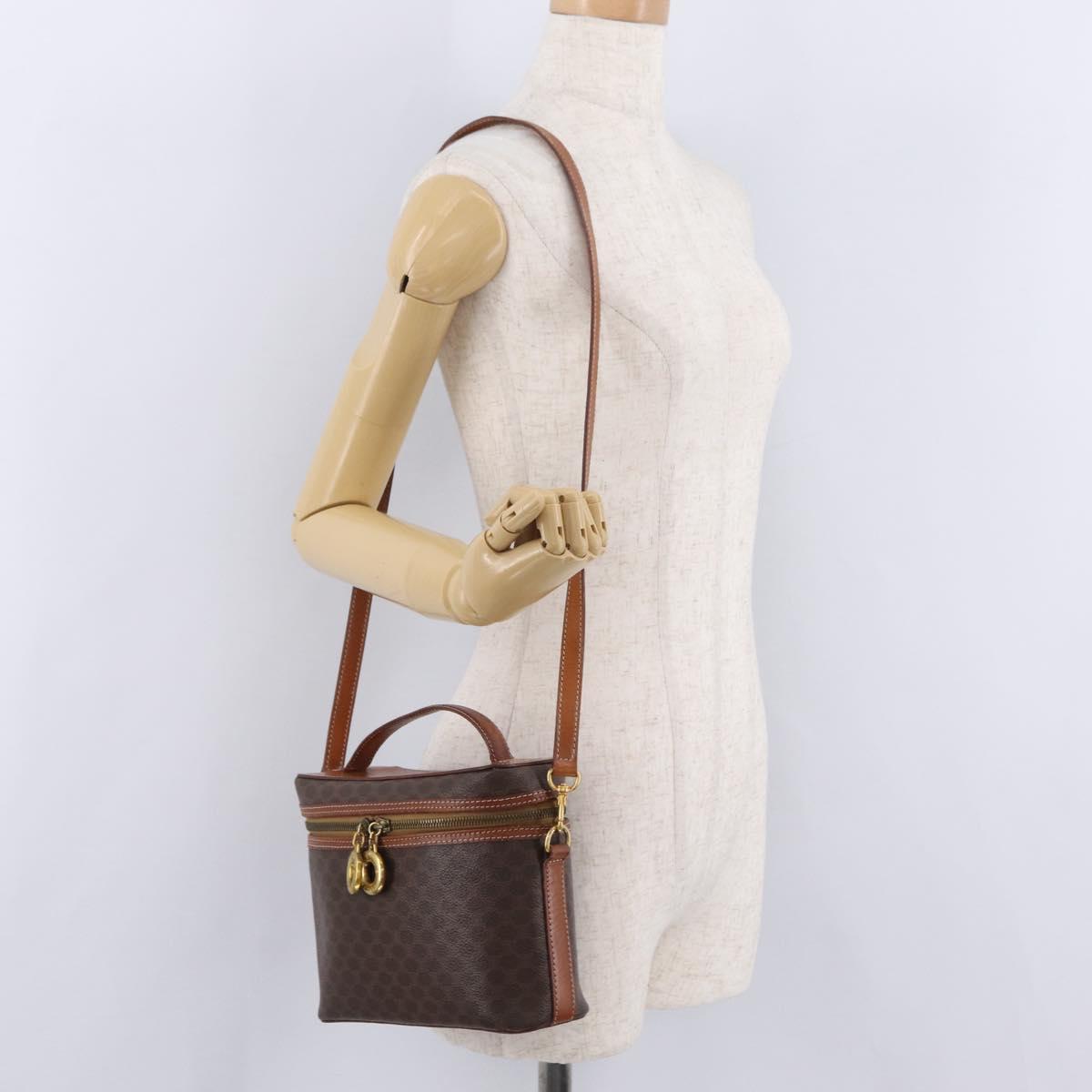 CELINE Macadam Canvas Vanity Hand Bag PVC Leather 2way Brown Gold Auth ep16269