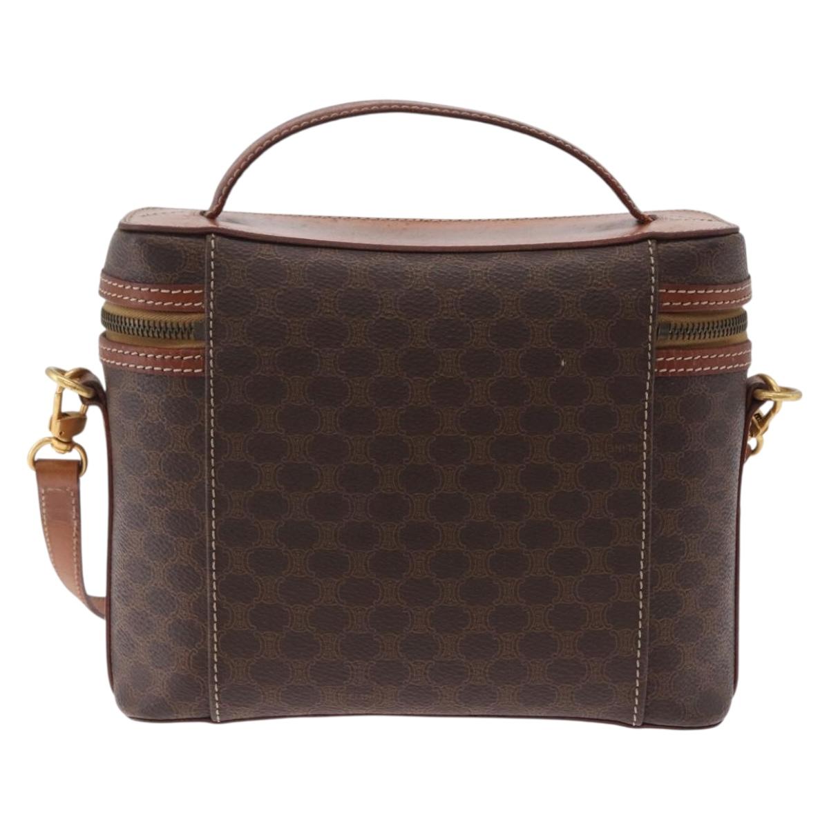 CELINE Macadam Canvas Vanity Hand Bag PVC Leather 2way Brown Gold Auth ep16269