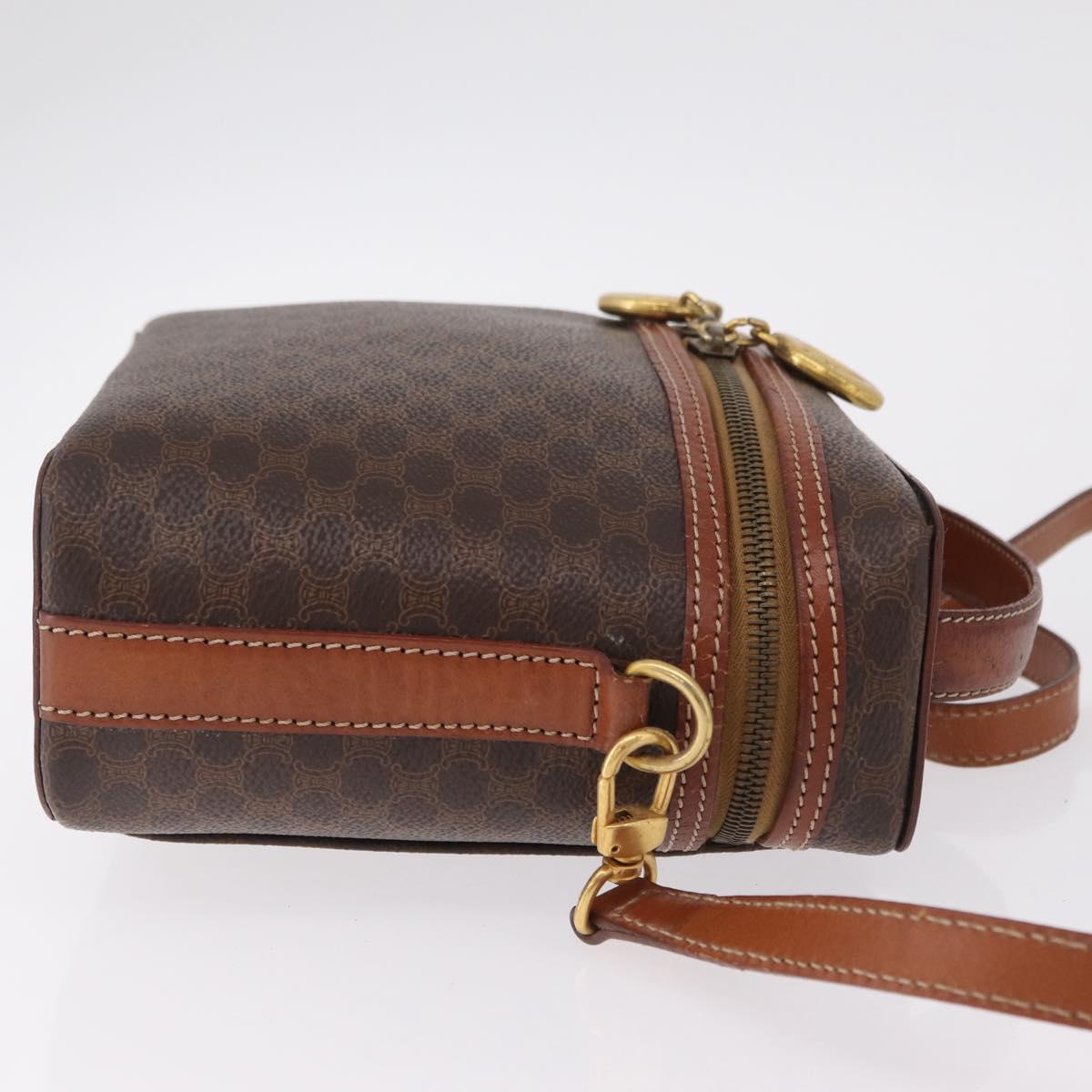 CELINE Macadam Canvas Vanity Hand Bag PVC Leather 2way Brown Gold Auth ep16269