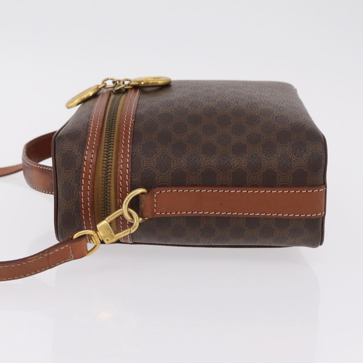 CELINE Macadam Canvas Vanity Hand Bag PVC Leather 2way Brown Gold Auth ep16269