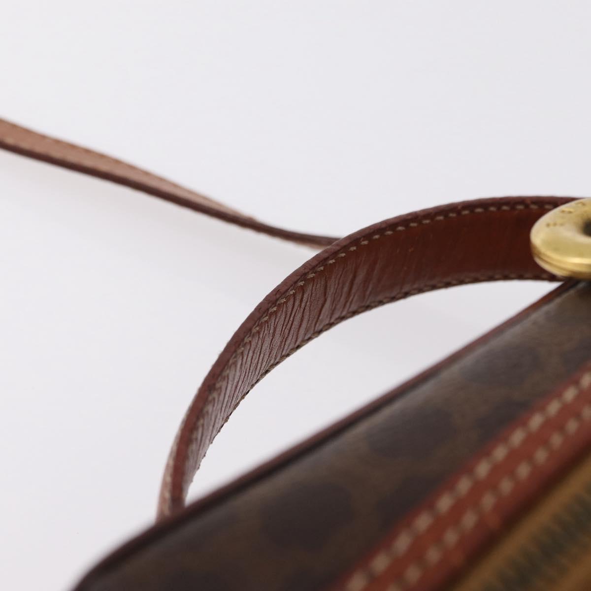 CELINE Macadam Canvas Vanity Hand Bag PVC Leather 2way Brown Gold Auth ep16269
