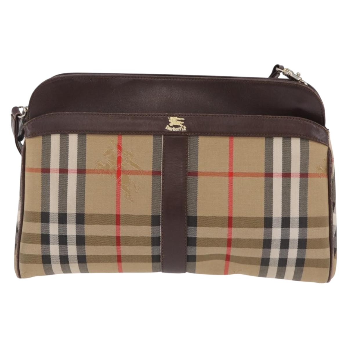 Burberrys Nova Check Shoulder Bag Canvas Beige Gold Auth ep16270