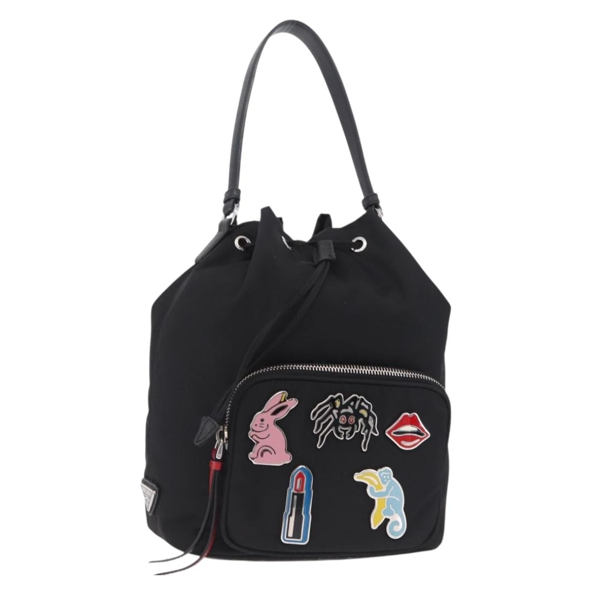 PRADA Hand Bag Nylon Black Silver Auth ep16275V