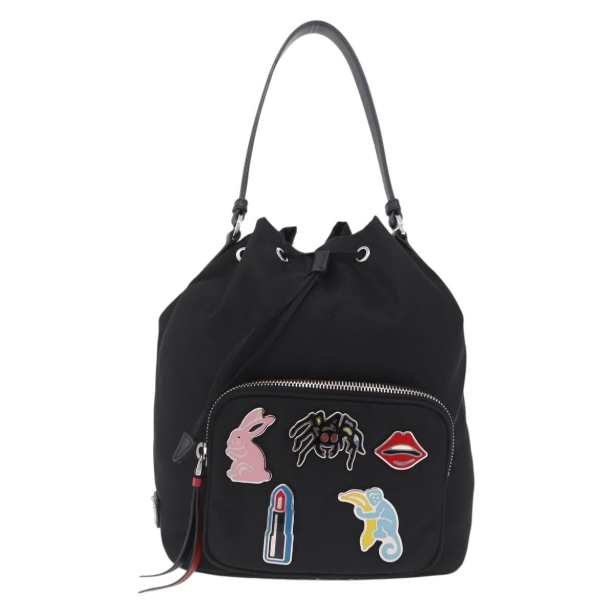 PRADA Hand Bag Nylon Black Silver Auth ep16275V