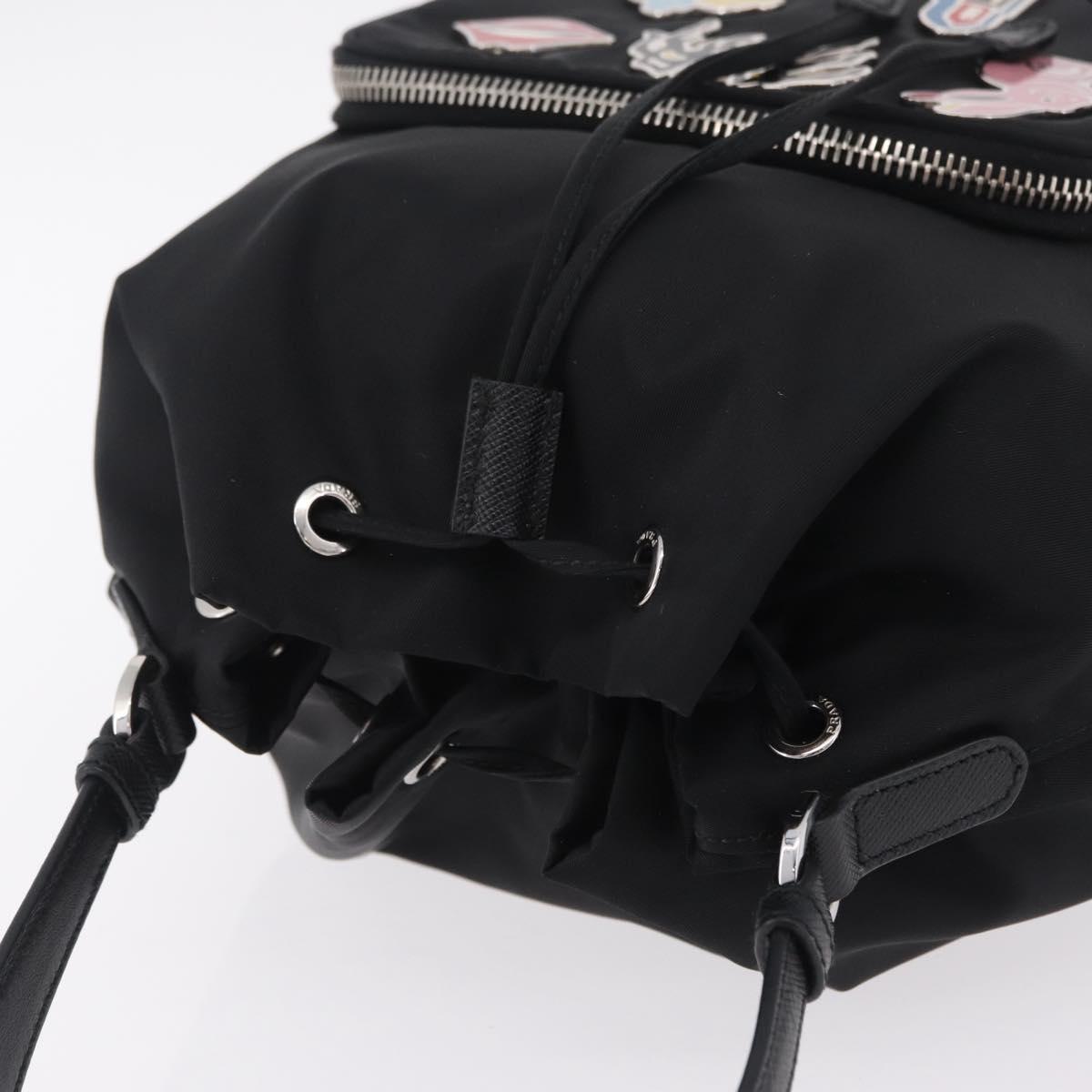 PRADA Hand Bag Nylon Black Silver Auth ep16275V