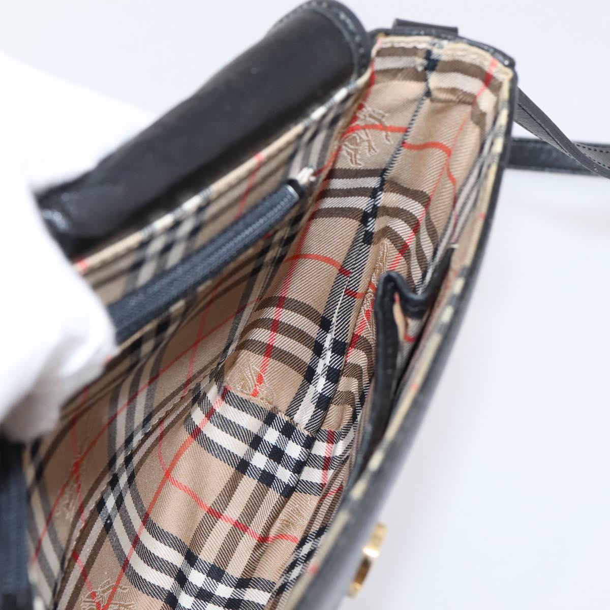 Burberrys Shoulder Bag Leather Black Gold Auth ep16277